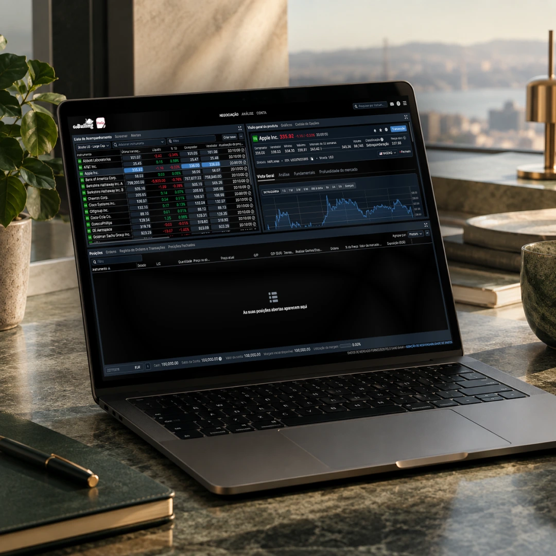 Ecrã de plataforma de trading com gráfico de cotações e janela de colocação de ordens Ecrã de plataforma de trading com gráfico de cotações e janela de colocação de ordens