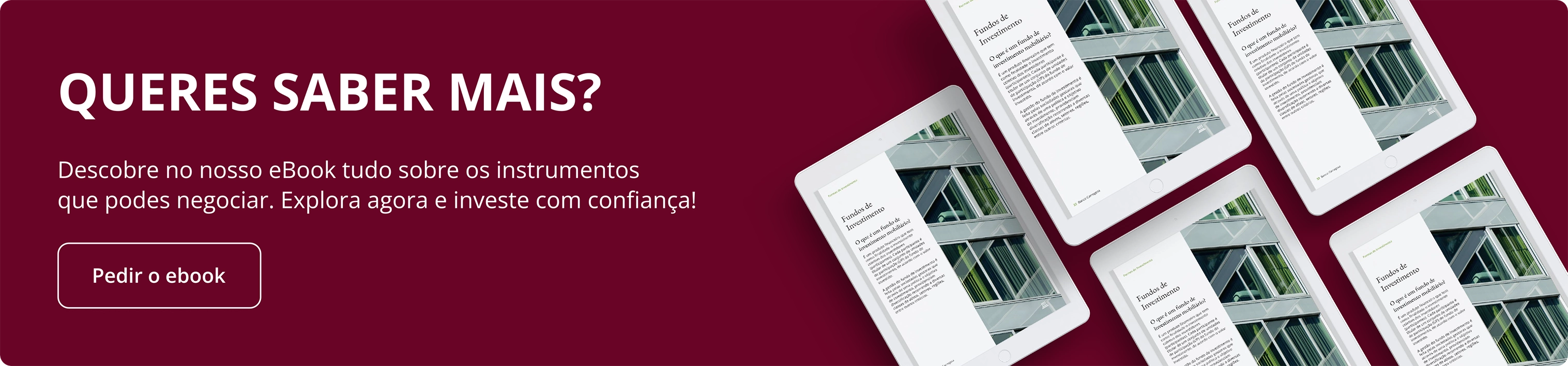 Vários tablets com eBook aberto sobre investimentos, promovendo o acesso a informação e confiança para investir na NextGen.