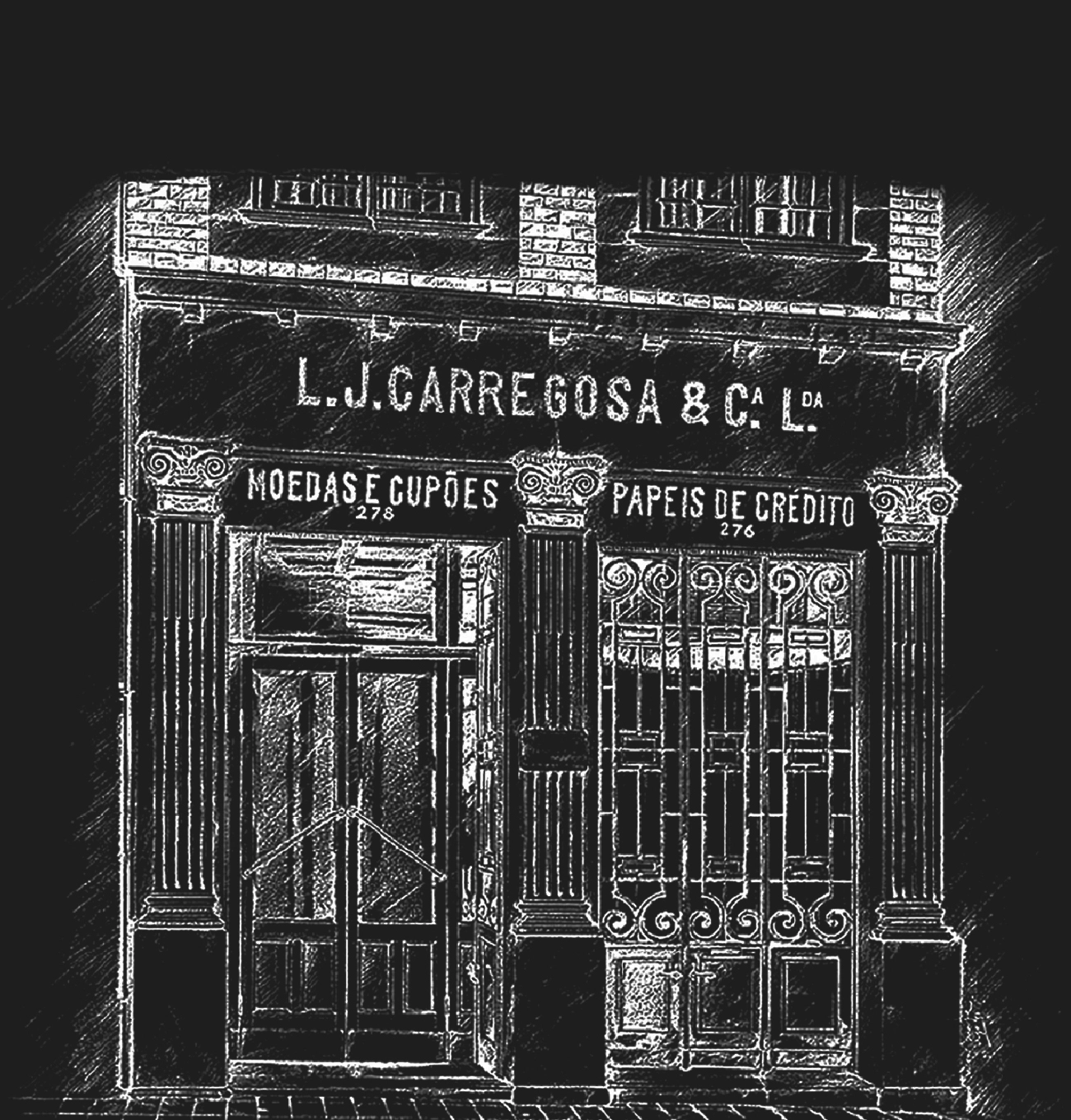 Ilustração da fachada onde se iniciou o Banco Carregosa, a casa de câmbios da Rua das Flores
