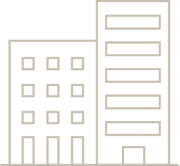 Ícone dourado de dois edifícios, alusivo ao serviço para Institucionais e Empresas.