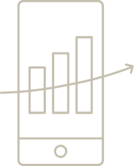 Ícone dourado de telemóvel com gráficos, alusivo às plataformas GoBulling.