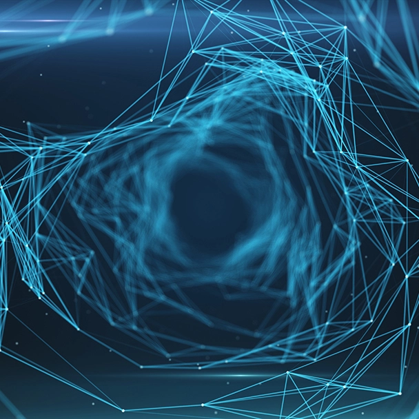 Representação gráfica de uma rede digital abstrata, simbolizando a ligação entre os mercados financeiros e os Depósitos Estruturados do Banco Carregosa.