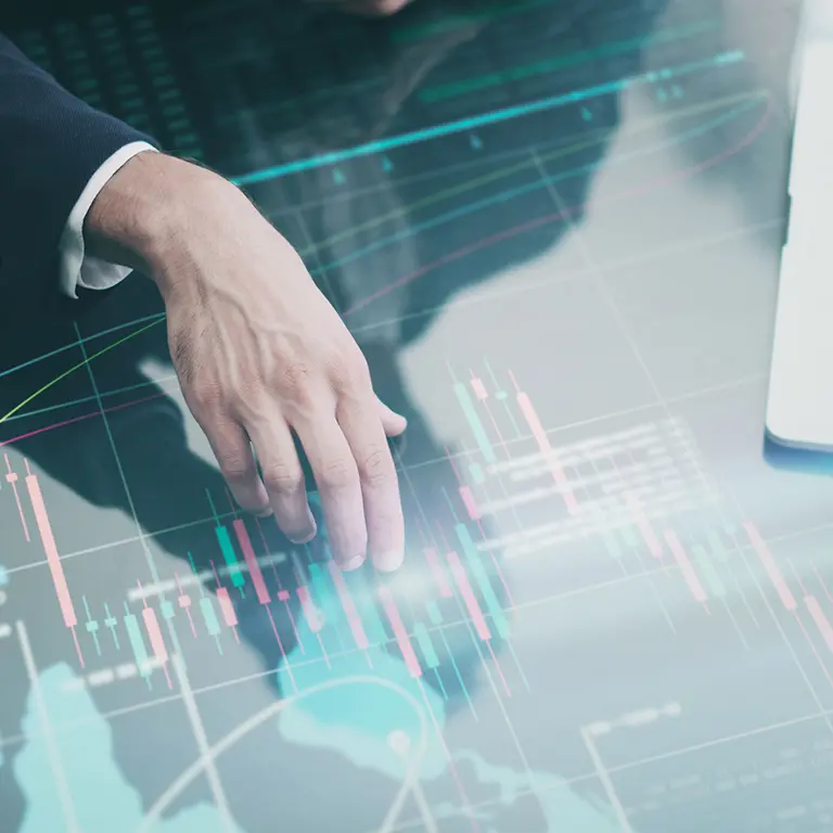 Person analyzing graphics, representing the content provided by Banco Carregosa
